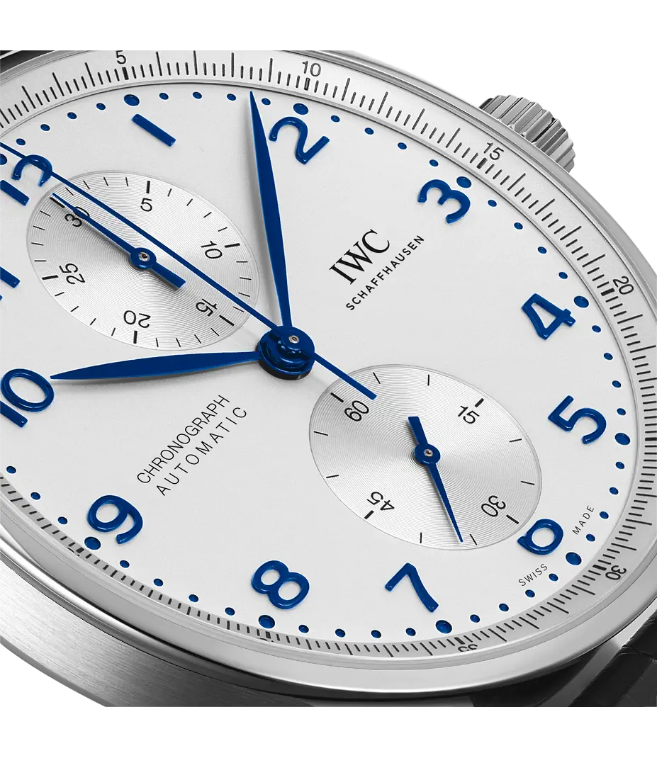 IWC Schaffhausen Portugieser Chronograph - Silver Dial Blue Alligator Strap
