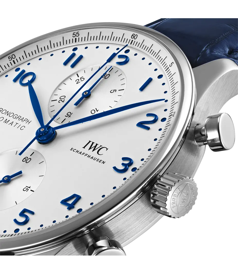 IWC Schaffhausen Portugieser Chronograph - Silver Dial Blue Alligator Strap
