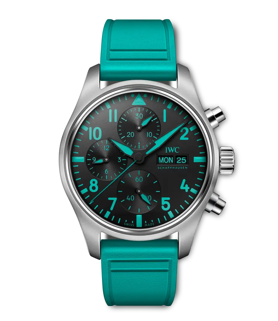 IWC Schaffhausen Pilot's Watch Chronograph - Black Dial Emerald Green Rubber Strap