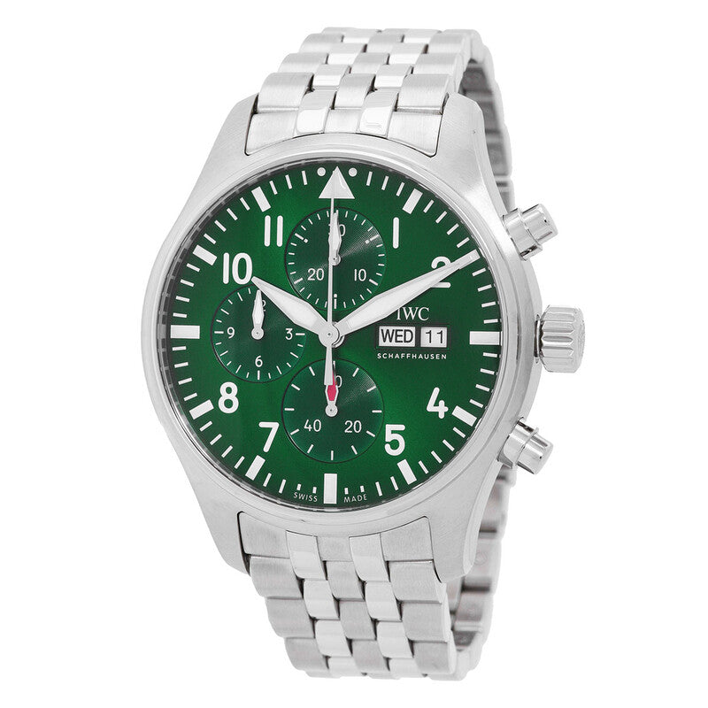 IWC Schaffhausen Pilot's Watch Chronograph - Green Dial Steel Bracelet
