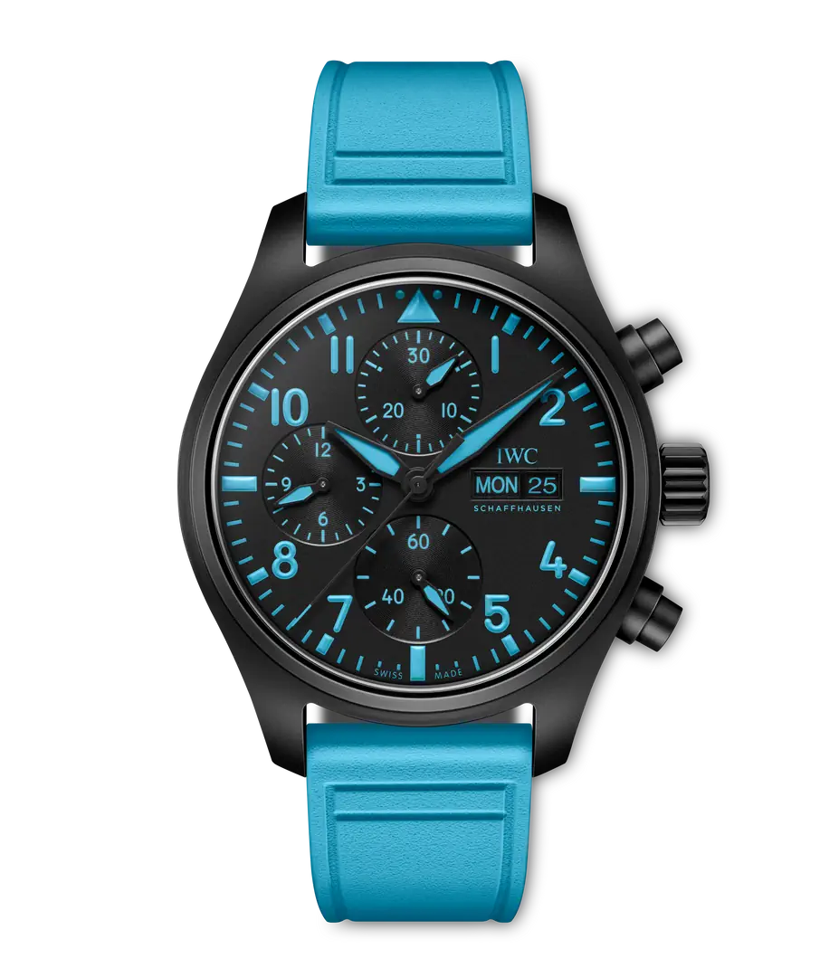 IWC Schaffhausen Pilot's Watch Chronograph - Black Ceramic Case Turquoise Blue Rubber Strap