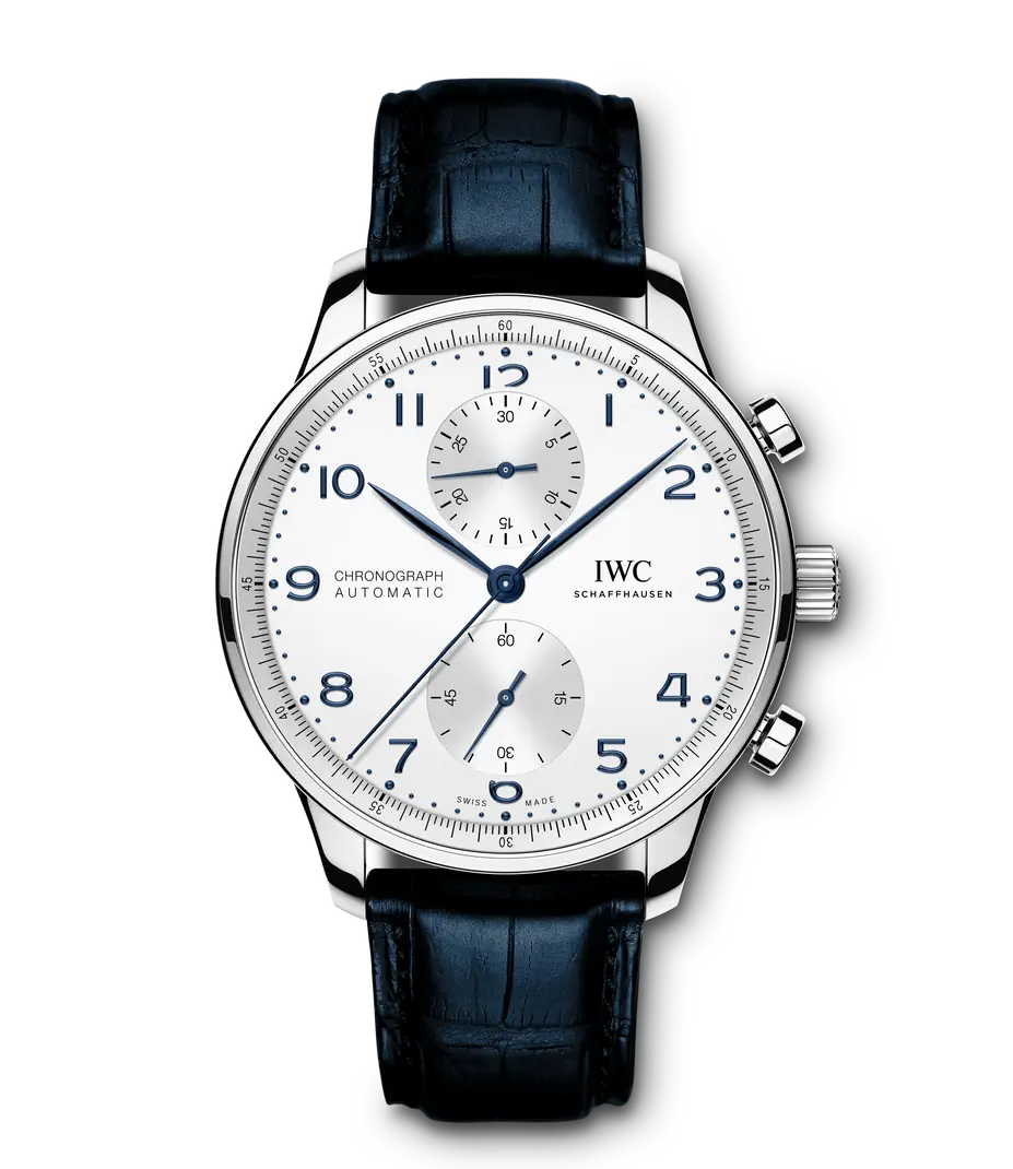 IWC Schaffhausen Portugieser Chronograph - Silver Dial Blue Alligator Strap