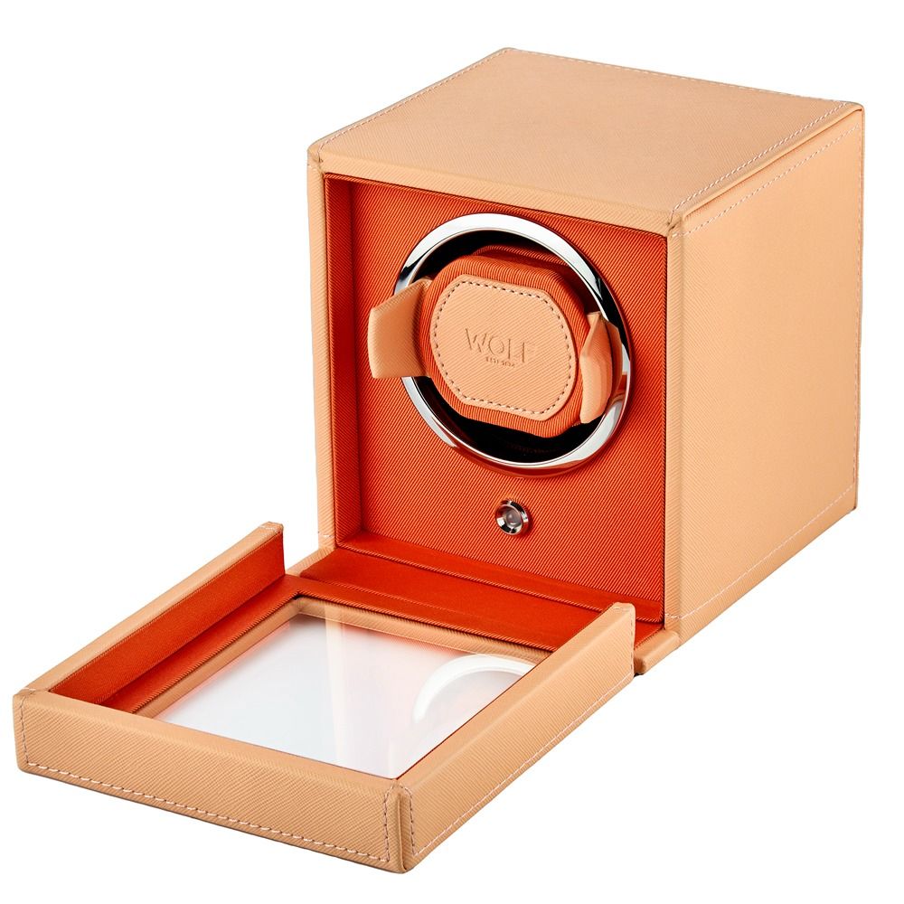 Cub Seltzer Single Watch Winder with Cover - Peach/Orange