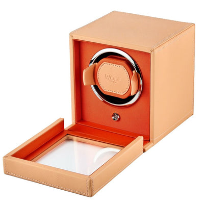 Cub Seltzer Single Watch Winder with Cover - Peach/Orange