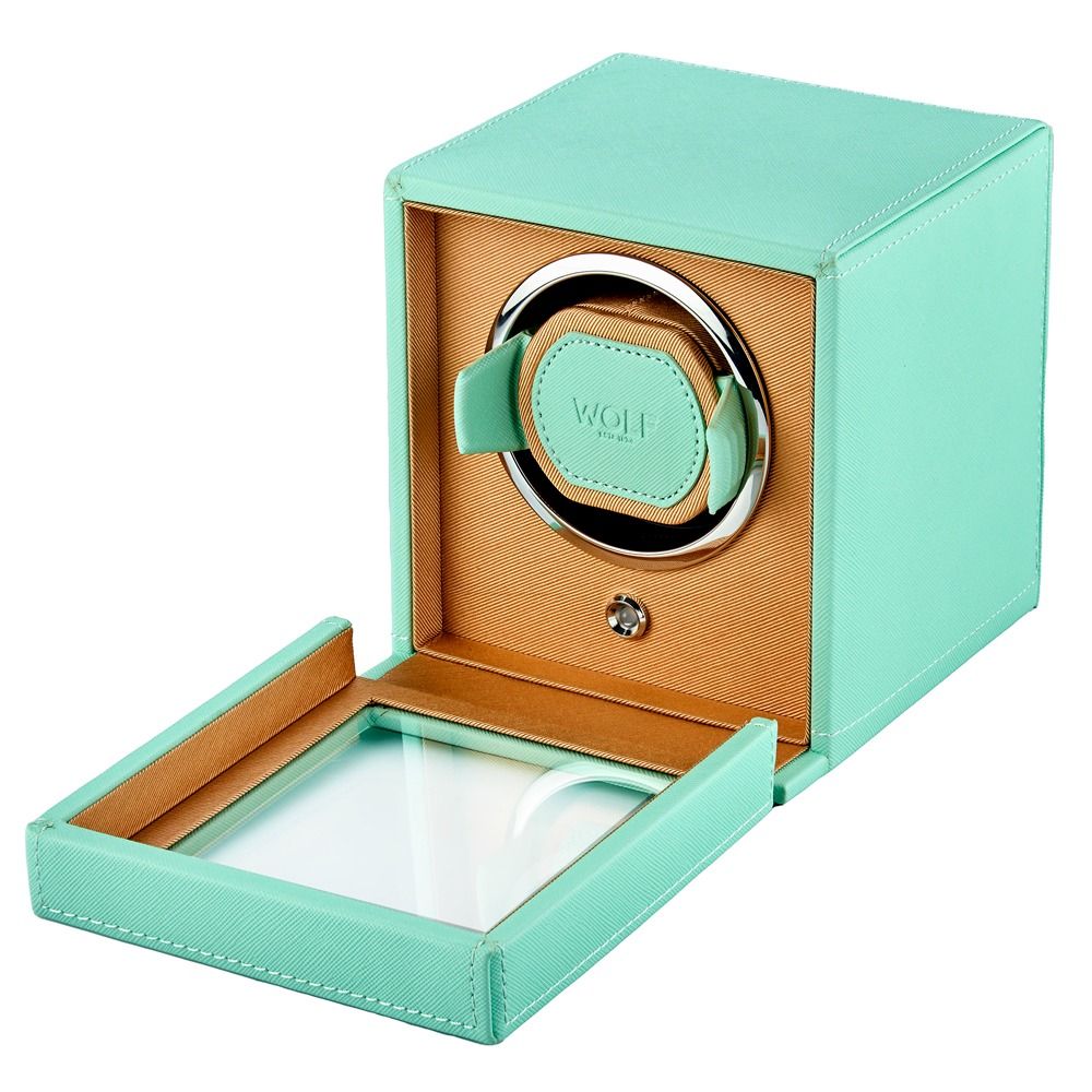 Cub Seltzer Single Watch Winder with Cover - Mint/Peach