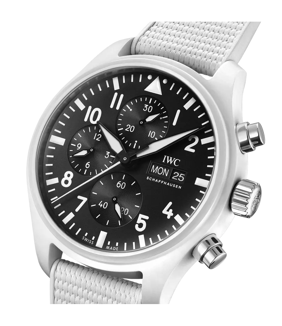 IWC Schaffhausen Pilot's Watch Chronograph - Black Dial White Rubber Strap