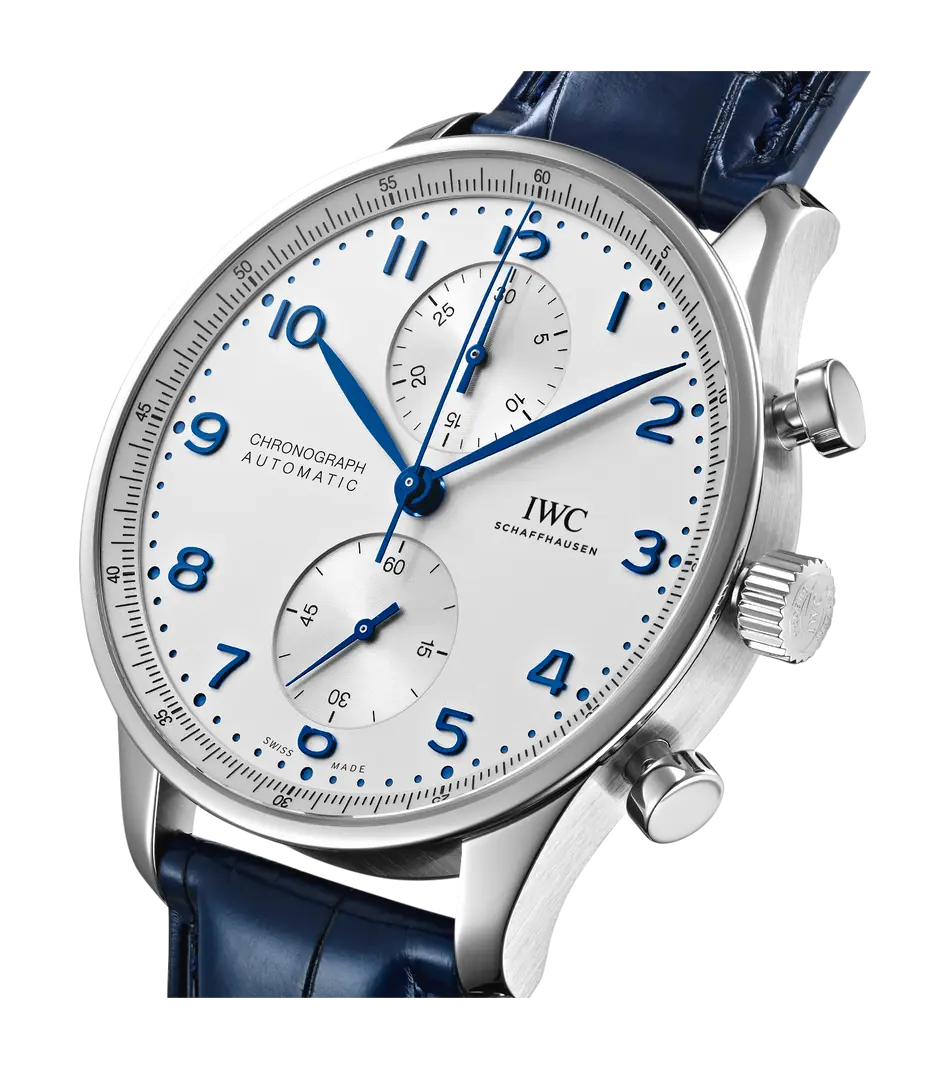IWC Schaffhausen Portugieser Chronograph - Silver Dial Blue Alligator Strap