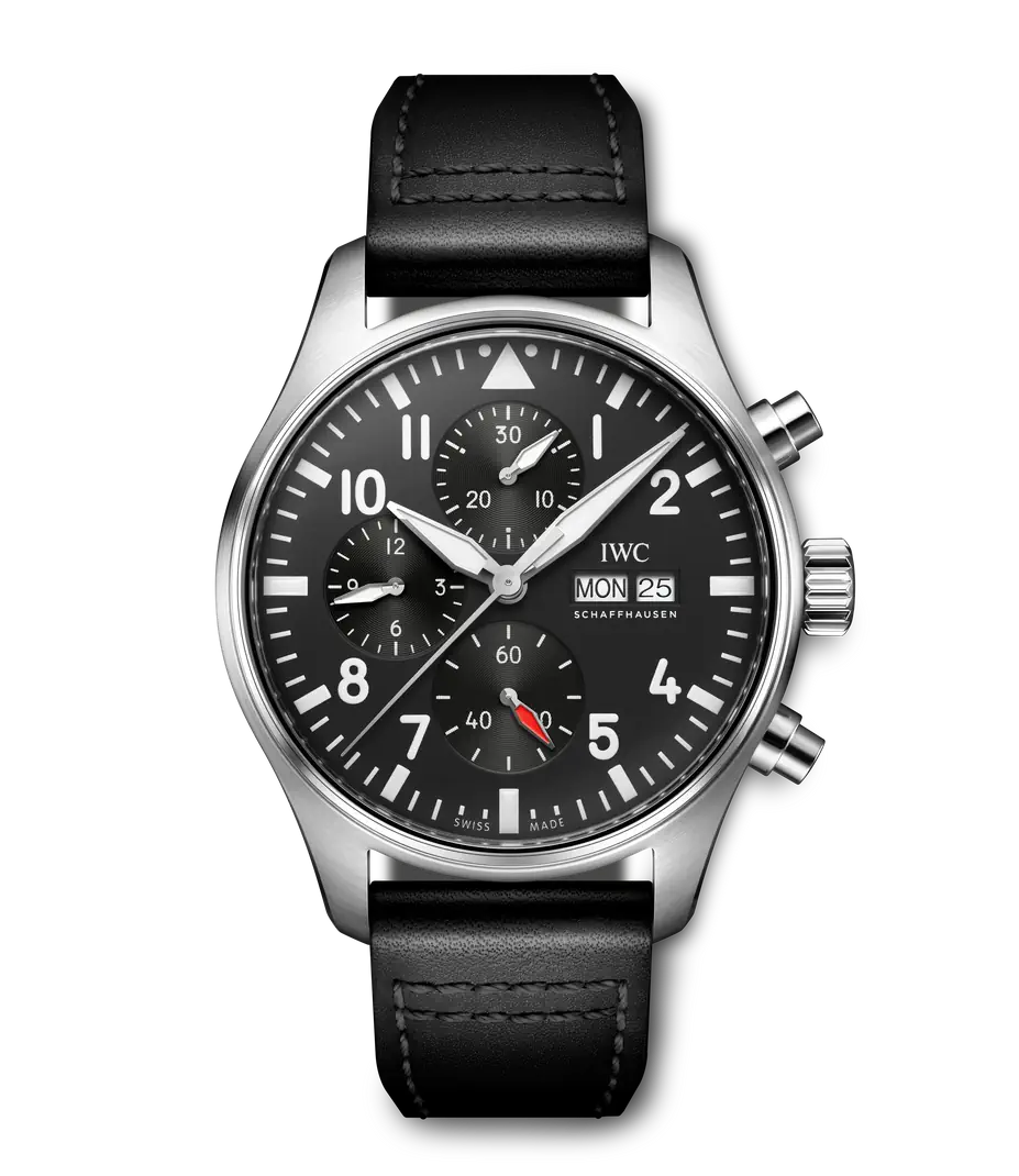 IWC Schaffhausen Pilot's Watch Chronograph - Black Dial Black Leather Strap