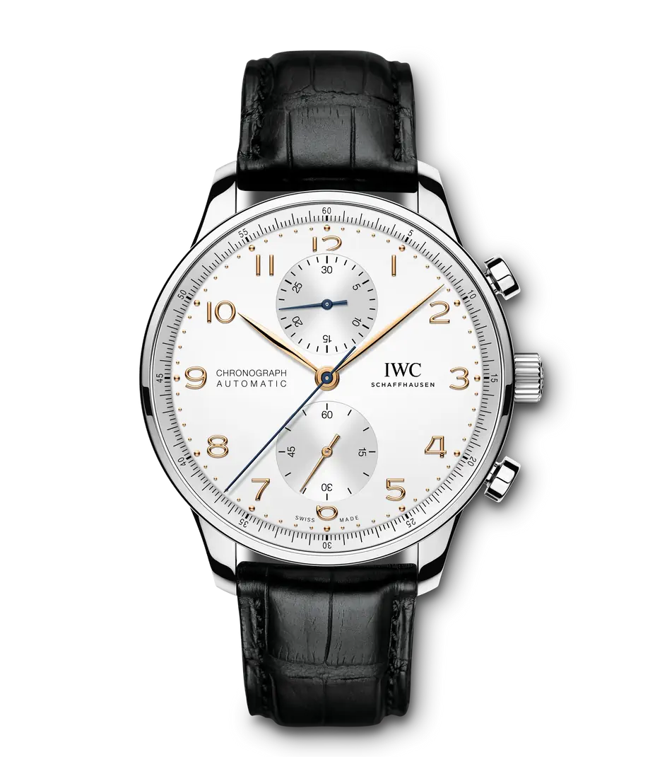IWC Schaffhausen Portugieser Chronograph - Silver Dial Black Alligator Leather Strap