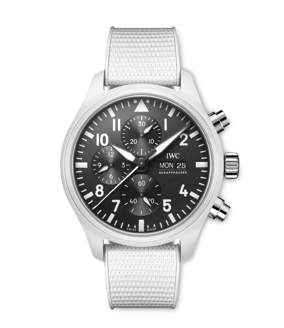 IWC Schaffhausen Pilot's Watch Chronograph - Black Dial White Rubber Strap